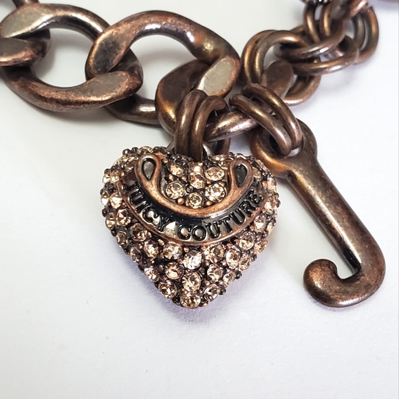 Juicy Couture - Y2K Antiqued Copper Link Bracelet with Pave Heart - Picture 2 of 4